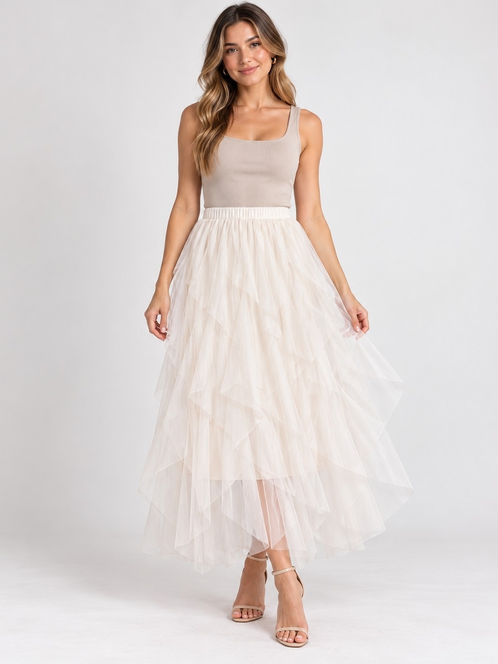 Ivory Layered Tulle Midi/ Maxi Skirt